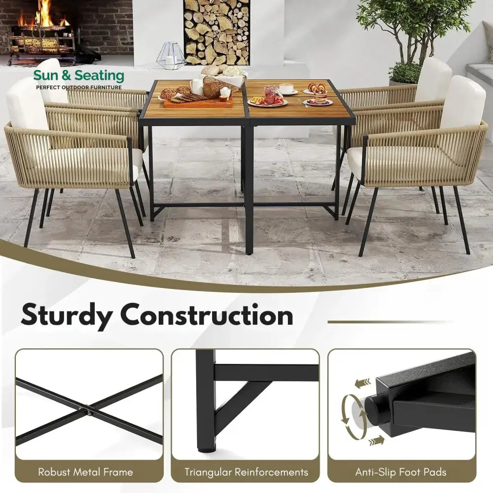 Yun 5-Piece Outdoor Patio Dining Set with Square Wood Tabletop Dining Set