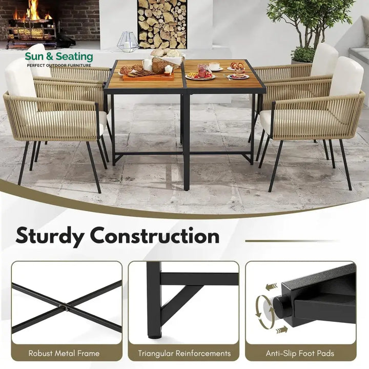 Yun 5-Piece Outdoor Patio Dining Set with Square Wood Tabletop Dining Set
