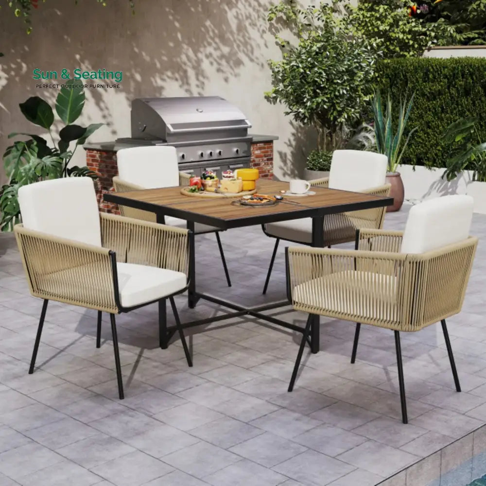 Yun 5-Piece Outdoor Patio Dining Set with Square Wood Tabletop Dining Set