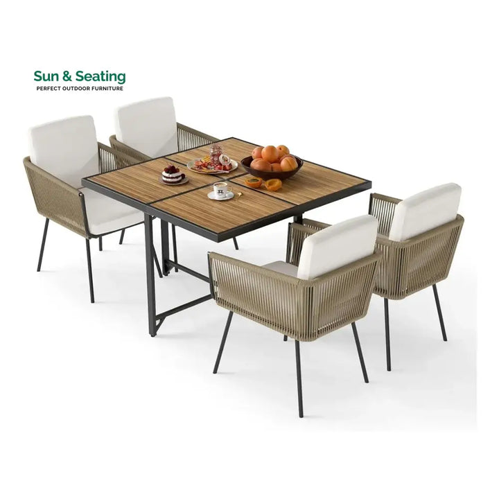 Yun 5-Piece Outdoor Patio Dining Set with Square Wood Tabletop Dining Set