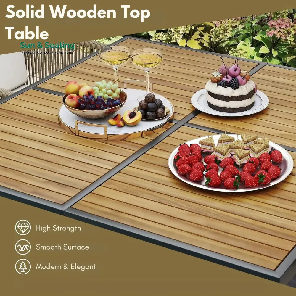 Yun 5-Piece Outdoor Patio Dining Set with Square Wood Tabletop Dining Set