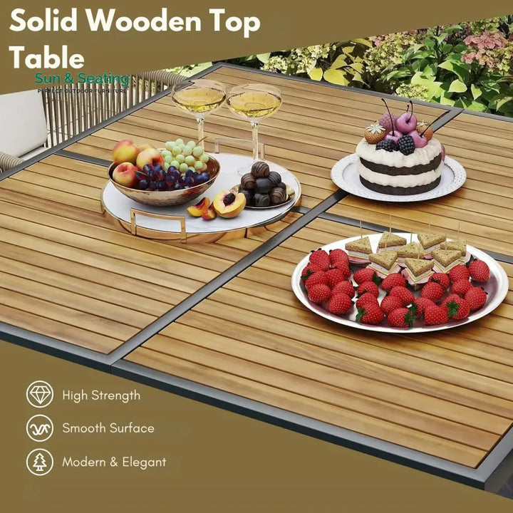 Yun 5-Piece Outdoor Patio Dining Set with Square Wood Tabletop Dining Set