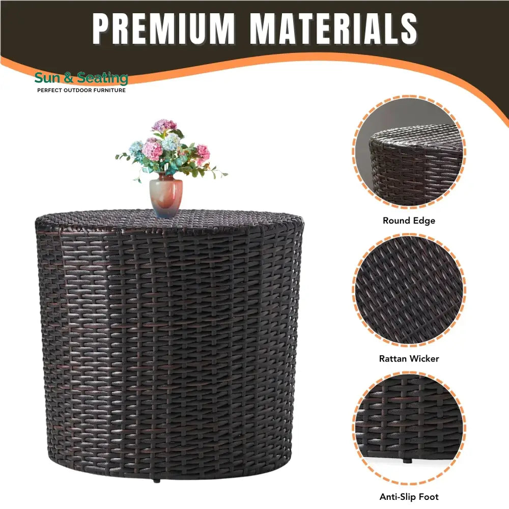 Yuna Dark Brown Wicker Garden Bistro End Table Table