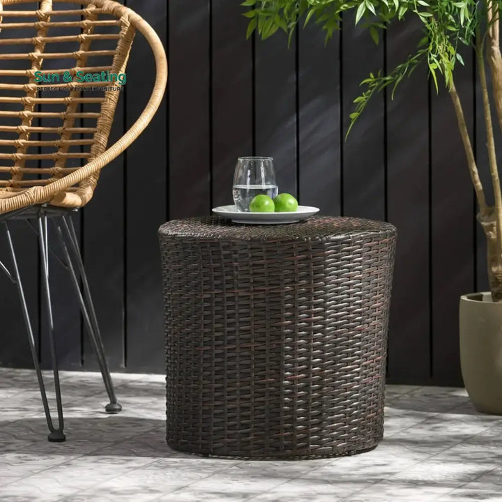 Yuna Dark Brown Wicker Garden Bistro End Table Table