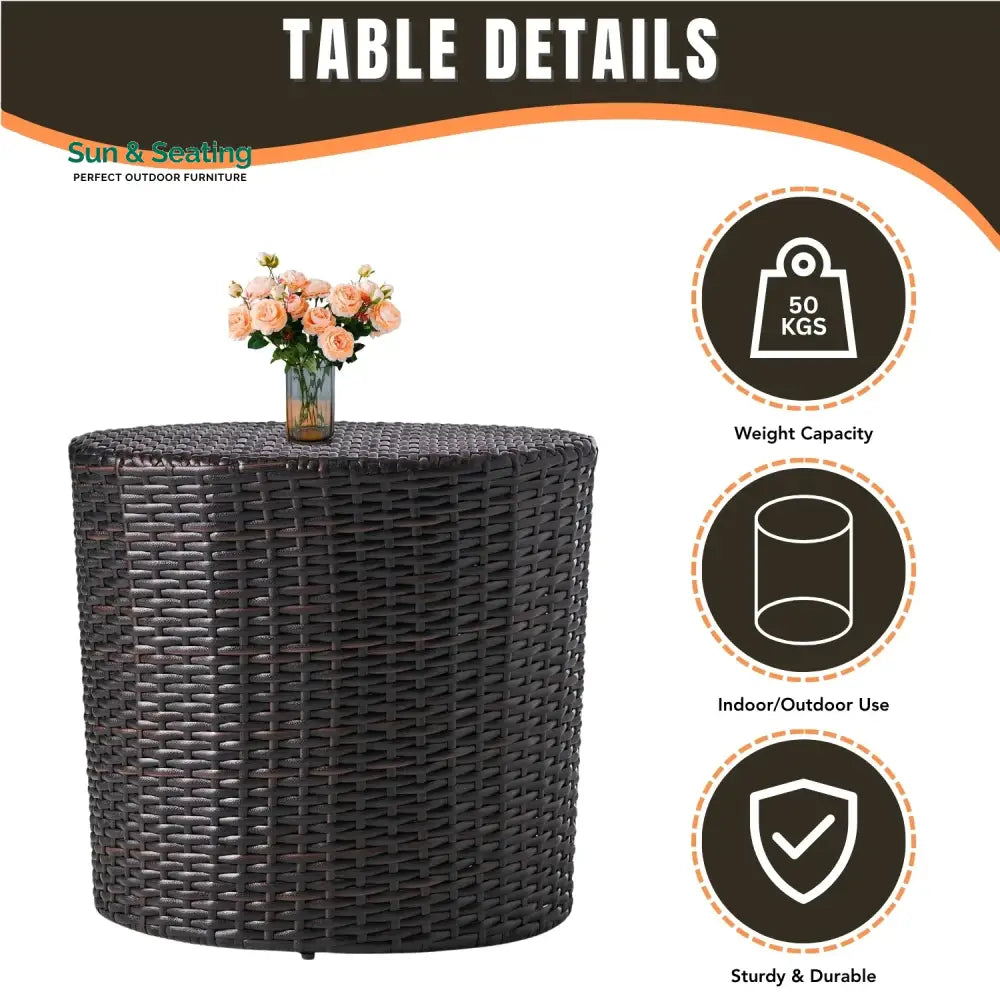 Yuna Dark Brown Wicker Garden Bistro End Table Table