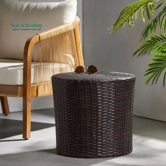 Yuna Dark Brown Wicker Garden Bistro End Table Table
