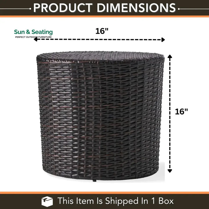 Yuna Dark Brown Wicker Garden Bistro End Table Table