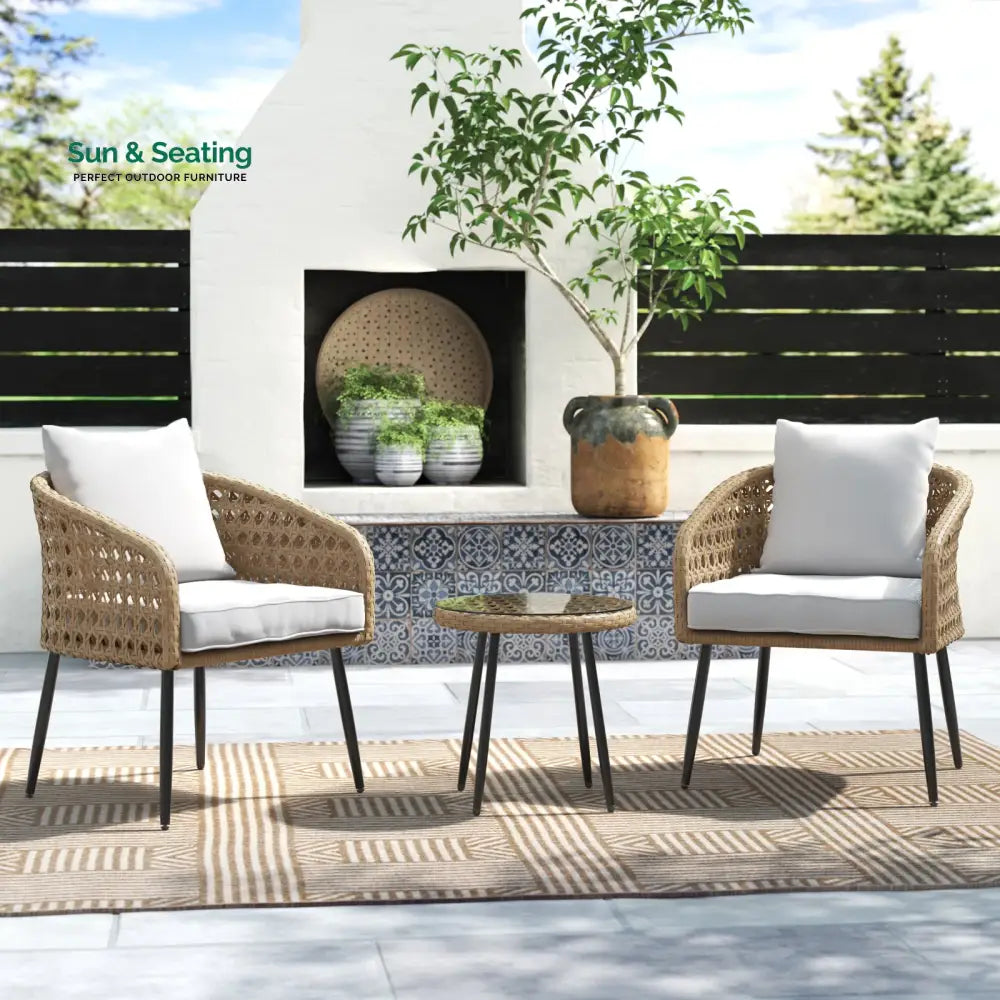 Yuri Outdoor Patio Seating Set 2 Chairs and 1 Table Set (Honey) Coffee Table Sets