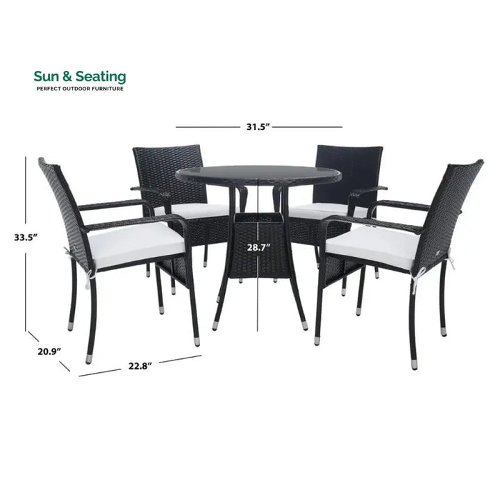 Yurick Outdoor Patio Seating Set 4 Chairs and 1 Table Set (Black) Coffee Table Sets