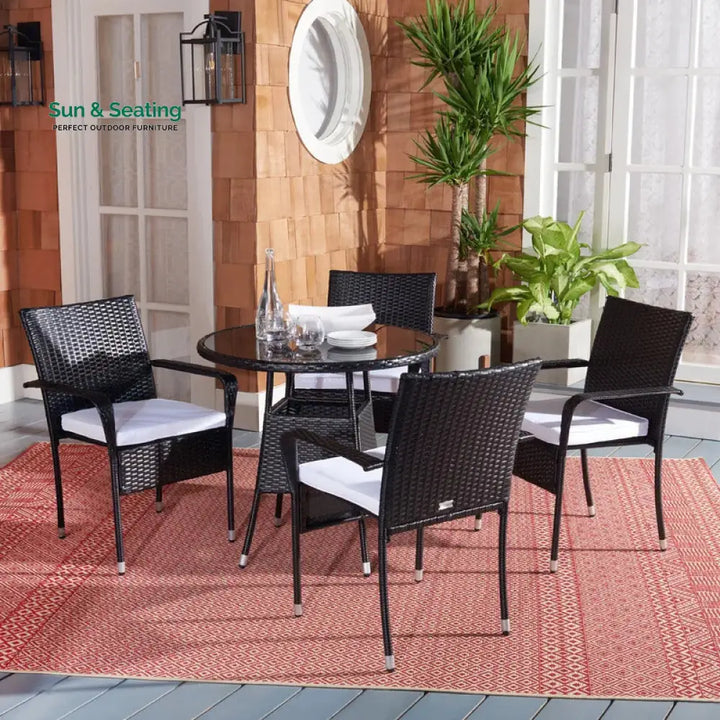 Yurick Outdoor Patio Seating Set 4 Chairs and 1 Table Set (Black) Coffee Table Sets