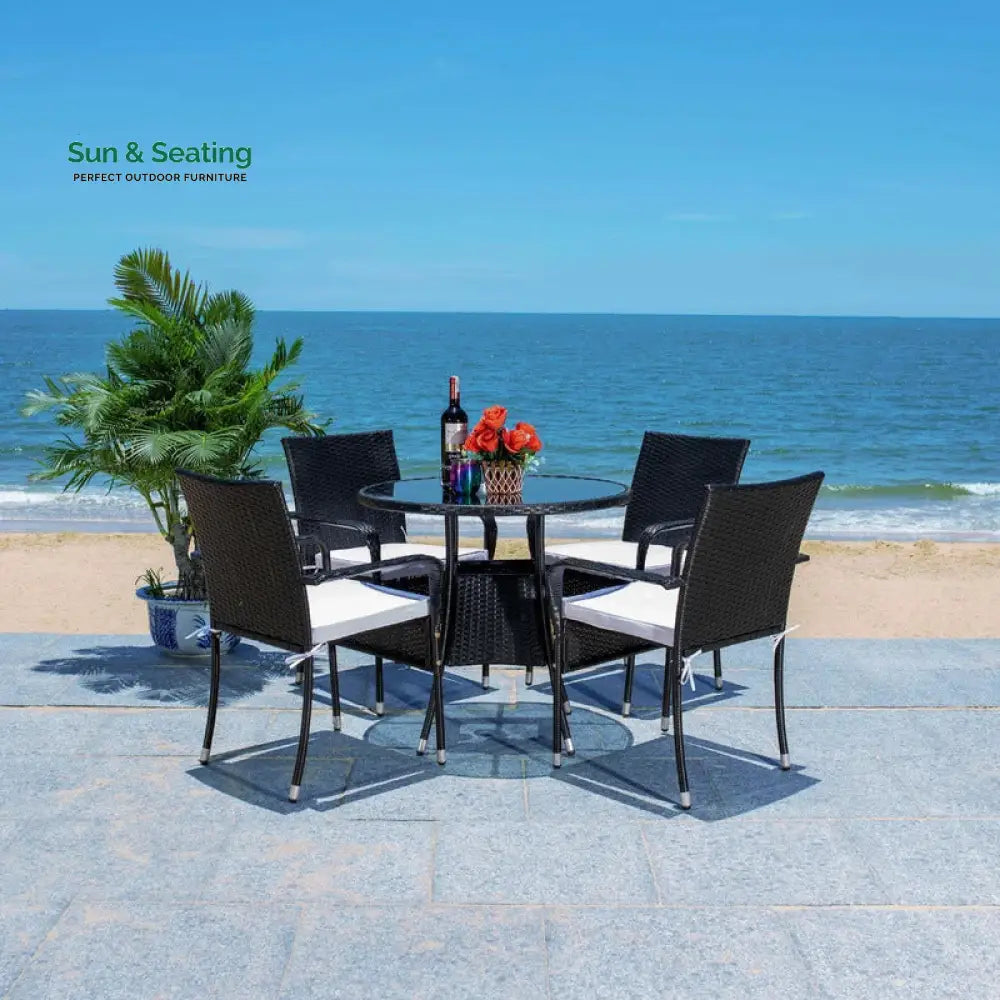 Yurick Outdoor Patio Seating Set 4 Chairs and 1 Table Set (Black) Coffee Table Sets