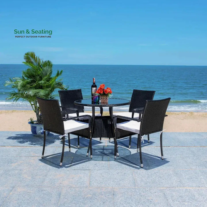 Yurick Outdoor Patio Seating Set 4 Chairs and 1 Table Set (Black) Coffee Table Sets
