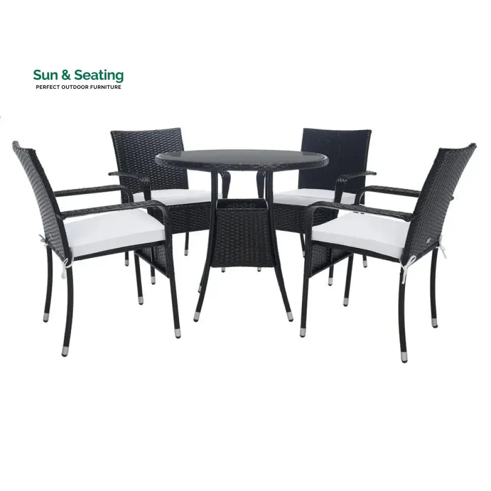 Yurick Outdoor Patio Seating Set 4 Chairs and 1 Table Set (Black) Coffee Table Sets