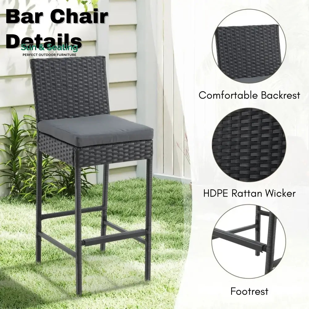 Yvette 5-Piece Outdoor Rattan Wicker Bar Set with Wicker Top Table Bar Set