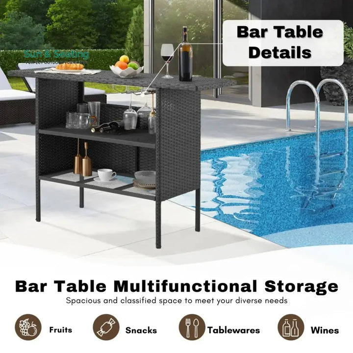 Yvette 5-Piece Outdoor Rattan Wicker Bar Set with Wicker Top Table Bar Set