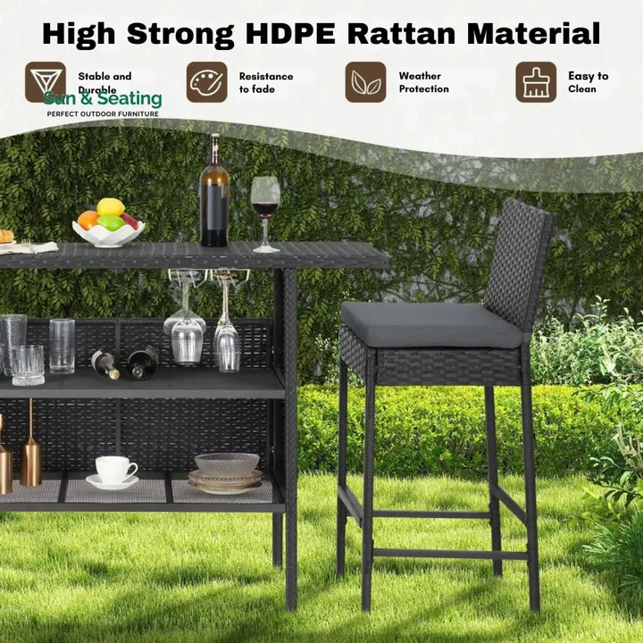 Yvette 5-Piece Outdoor Rattan Wicker Bar Set with Wicker Top Table Bar Set