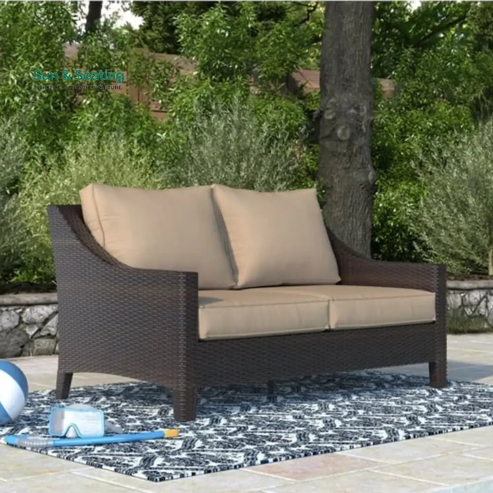 Yvonne Outdoor Rattan Wicker 1-Piece Loveseat Sofa Sofa Set