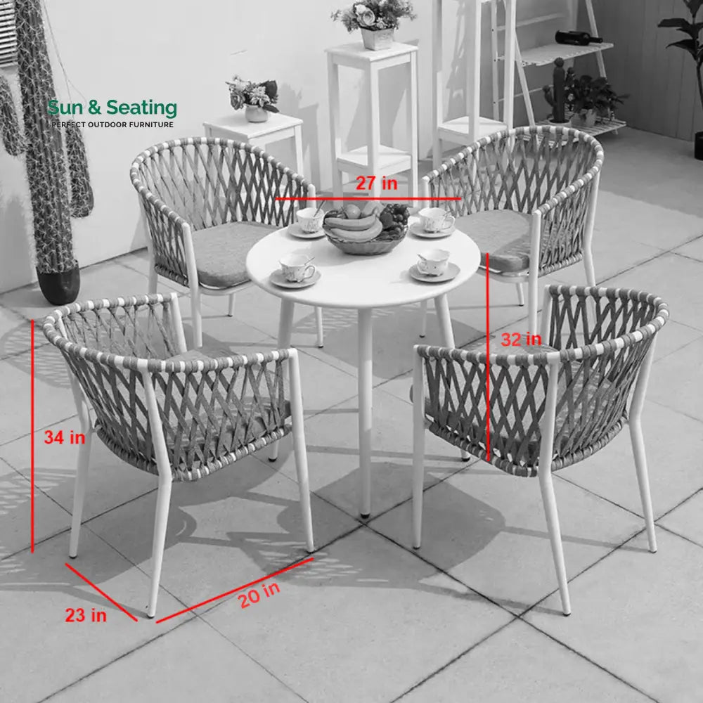 Zagora Outdoor Patio Seating Set 4 Chairs and 1 Table Set (Grey+ White) Braided &amp; Rope Coffee Table Sets