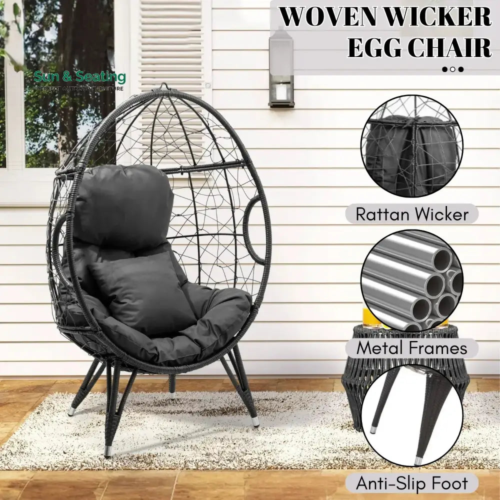 Zahida Outdoor All-Weather Wicker Egg Chair (Grey) Egg Chair