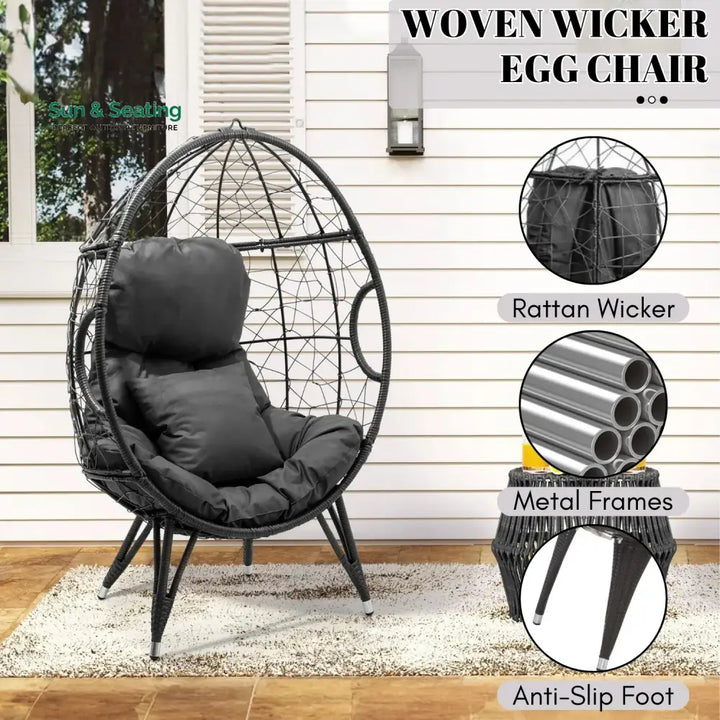 Zahida Outdoor All-Weather Wicker Egg Chair (Grey) Egg Chair