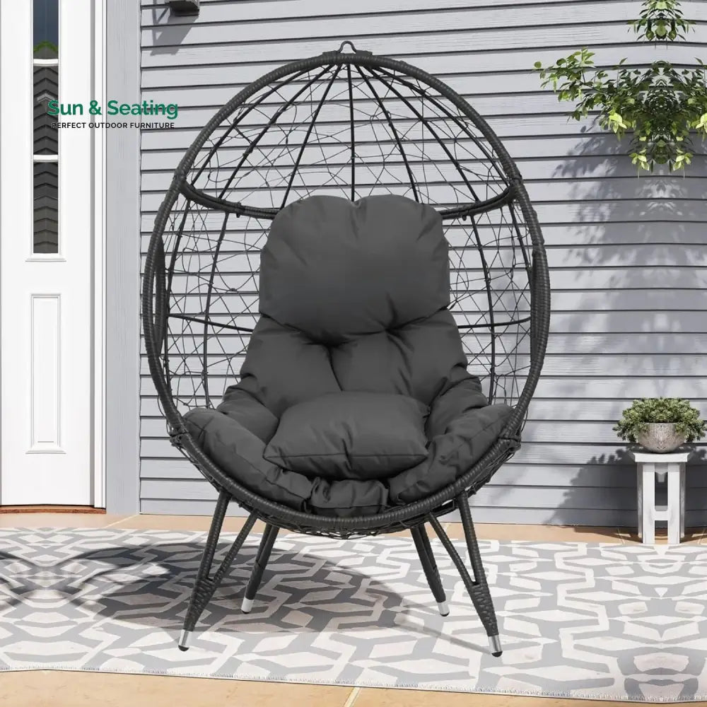 Zahida Outdoor All-Weather Wicker Egg Chair (Grey) Egg Chair