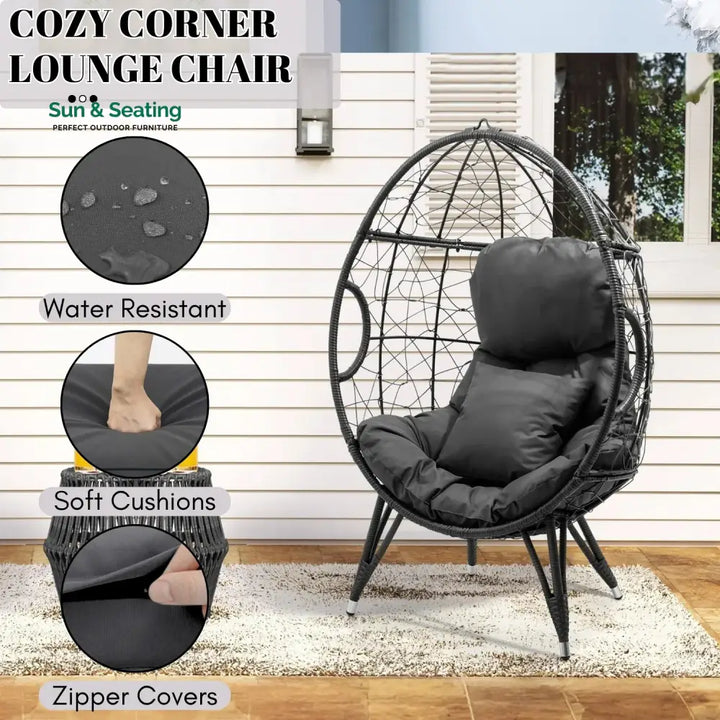 Zahida Outdoor All-Weather Wicker Egg Chair (Grey) Egg Chair