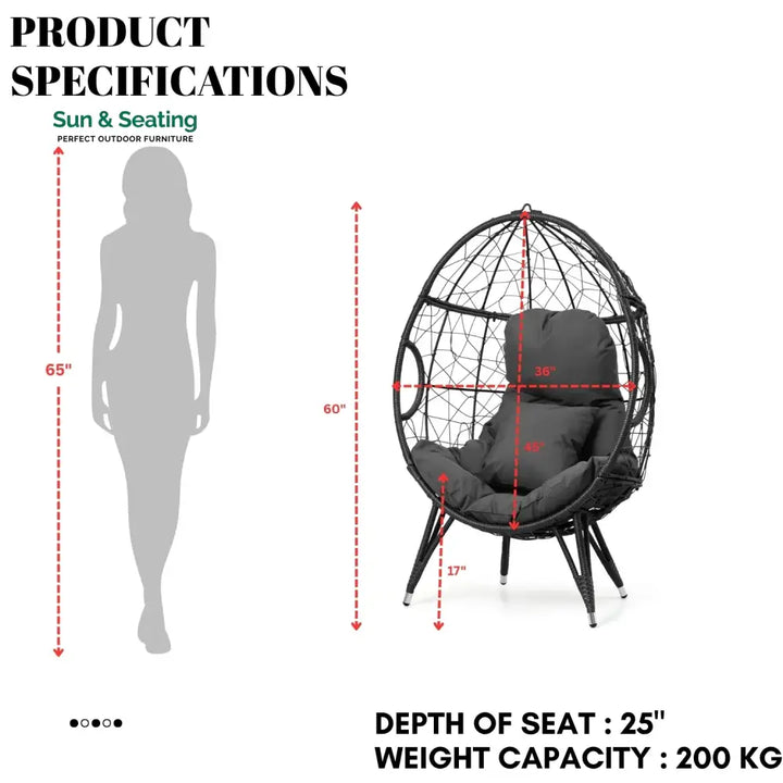 Zahida Outdoor All-Weather Wicker Egg Chair (Grey) Egg Chair