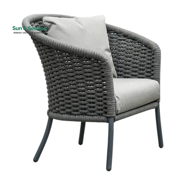 Zahra Outdoor Grey Rope 4 Piece Patio Sofa Set with Light Grey Cushions Sofa Set