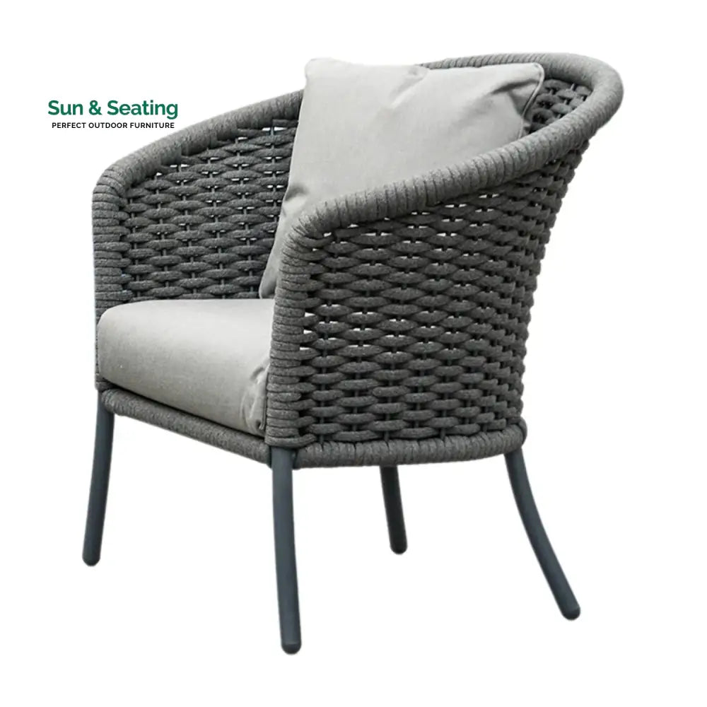 Zahra Outdoor Grey Rope 4 Piece Patio Sofa Set with Light Grey Cushions Sofa Set