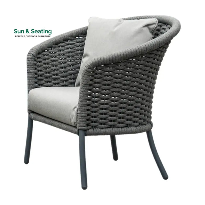 Zahra Outdoor Grey Rope 4 Piece Patio Sofa Set with Light Grey Cushions Sofa Set