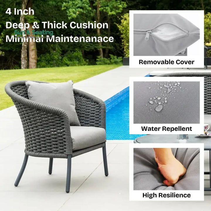 Zahra Outdoor Grey Rope 4 Piece Patio Sofa Set with Light Grey Cushions Sofa Set