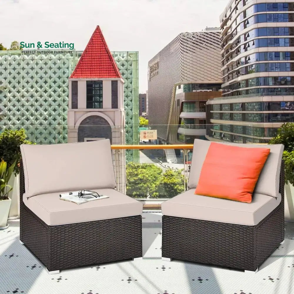 Zaina 2-Piece Outdoor Wicker Armless Sofa Sofa Set