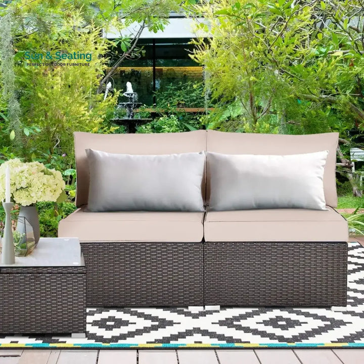 Zaina 2-Piece Outdoor Wicker Armless Sofa Sofa Set