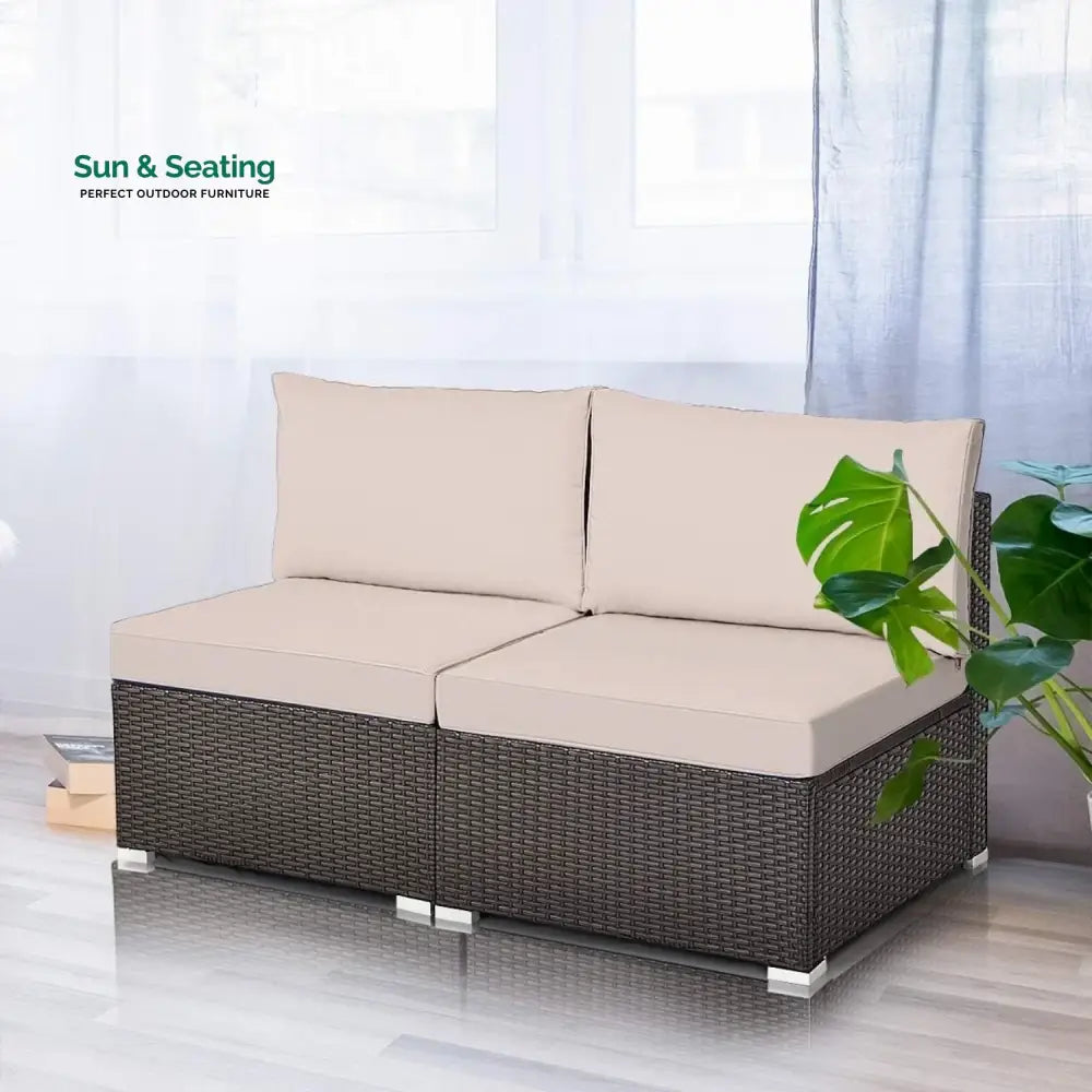 Zaina 2-Piece Outdoor Wicker Armless Sofa Sofa Set