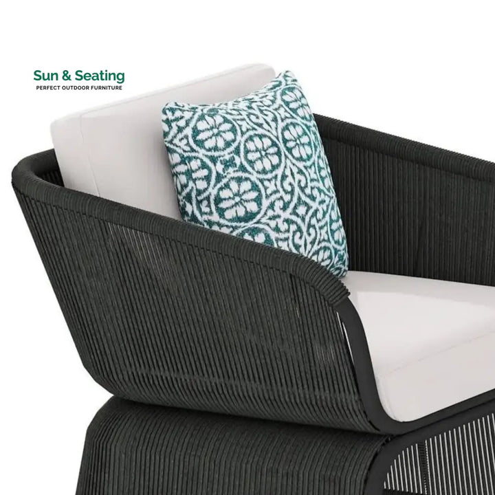Zainab Outdoor Braided Rope Sofa Set With 2-Tier Glass Top Table Sofa Set