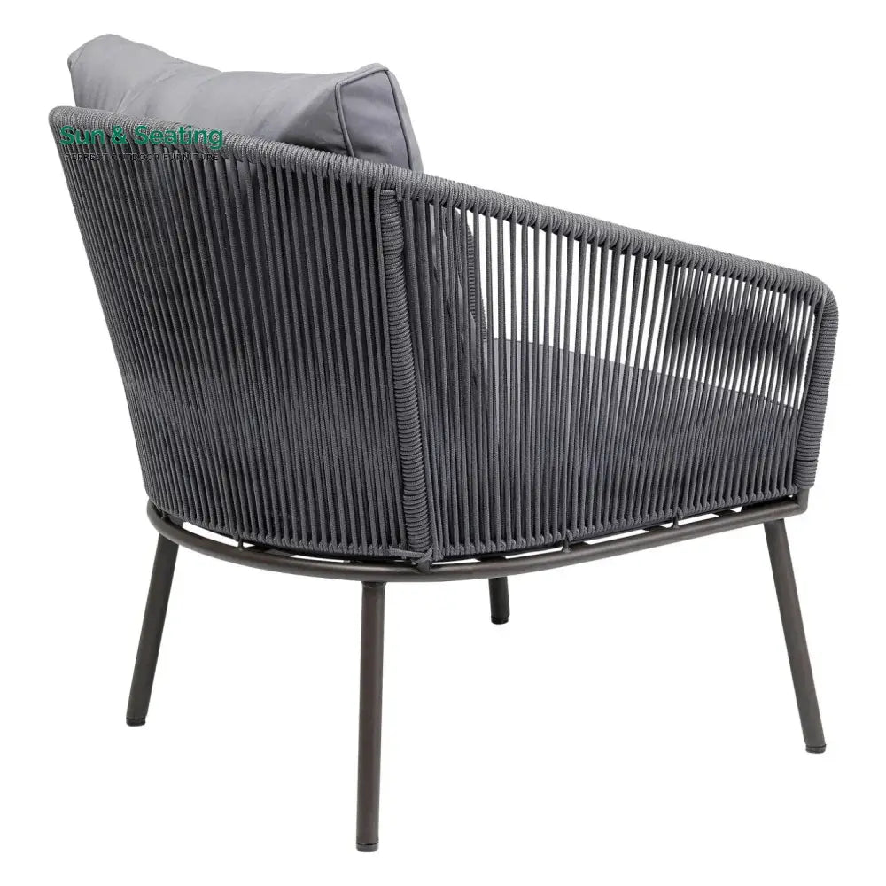 Zariah Outdoor Rope 5-Seater Patio Sofa Set with Glass Top Table (Grey) Sofa Set
