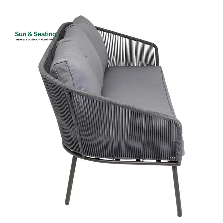 Zariah Outdoor Rope 5-Seater Patio Sofa Set with Glass Top Table (Grey) Sofa Set