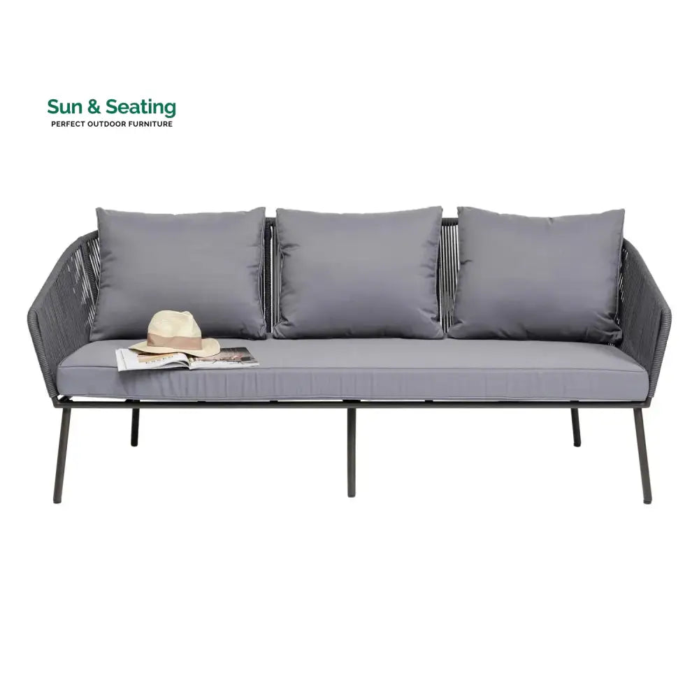Zariah Outdoor Rope 5-Seater Patio Sofa Set with Glass Top Table (Grey) Sofa Set
