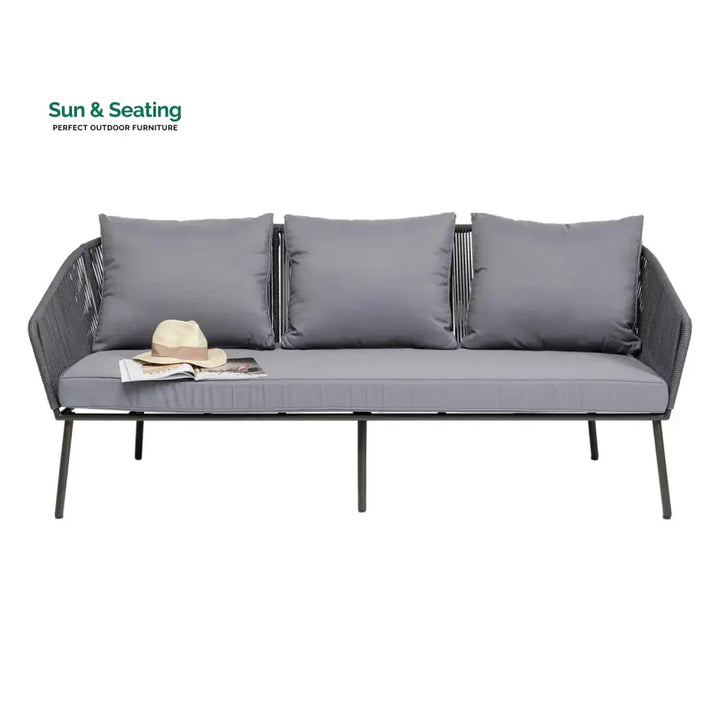 Zariah Outdoor Rope 5-Seater Patio Sofa Set with Glass Top Table (Grey) Sofa Set