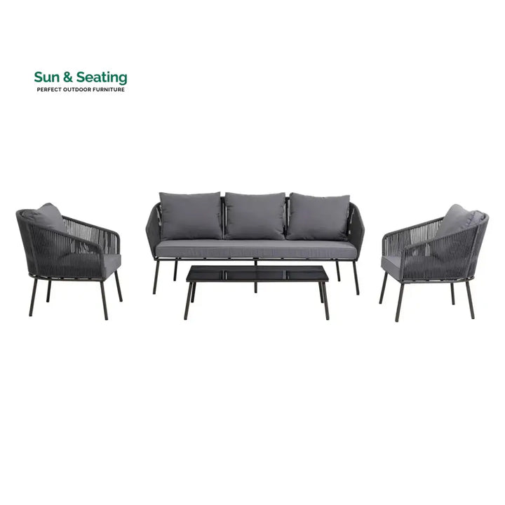 Zariah Outdoor Rope 5-Seater Patio Sofa Set with Glass Top Table (Grey) Sofa Set