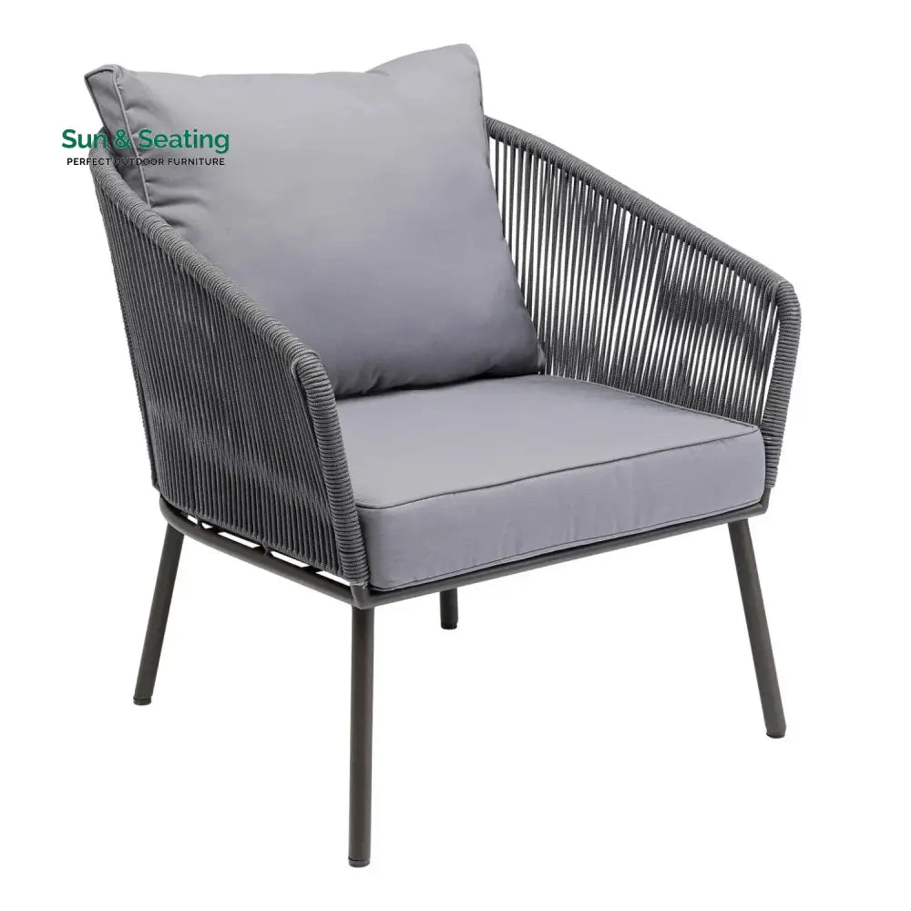 Zariah Outdoor Rope 5-Seater Patio Sofa Set with Glass Top Table (Grey) Sofa Set