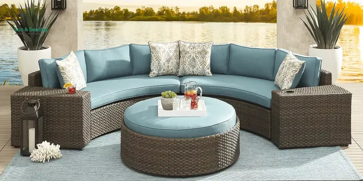 Zea Outdoor Sofa Set 4 Seater and 1 Center Table (Brown) Brown + Aqua Sofa Sets