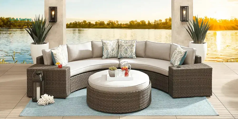 Zea Outdoor Sofa Set 4 Seater and 1 Center Table (Brown) Brown + Beige Sofa Sets