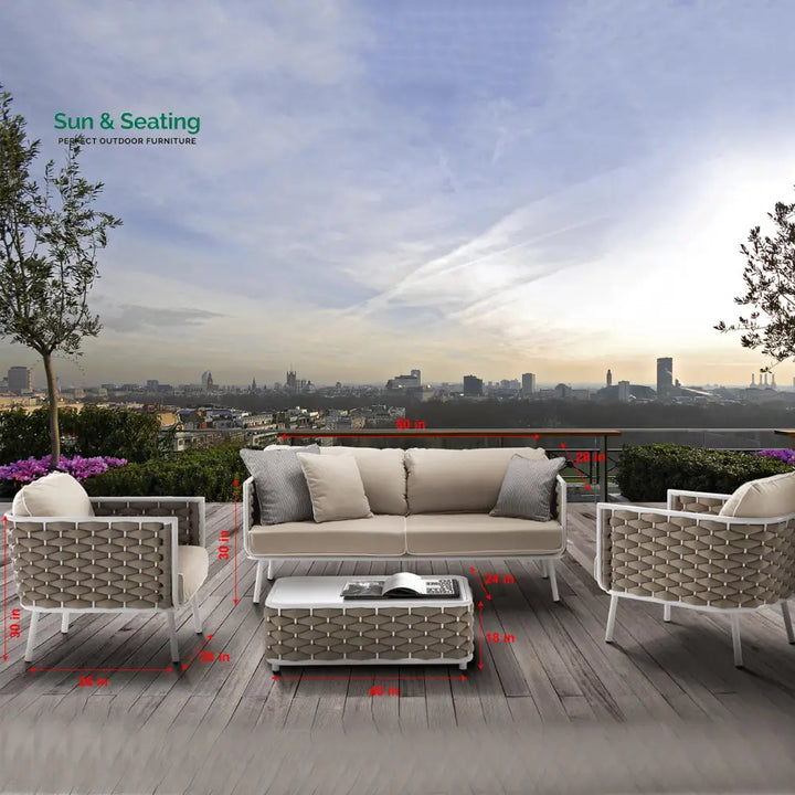 Zedex Outdoor Sofa Set 2 Seater 2 Single seater and 1 Center Table Set (Beige) Braided &amp; Rope Sofa Sets