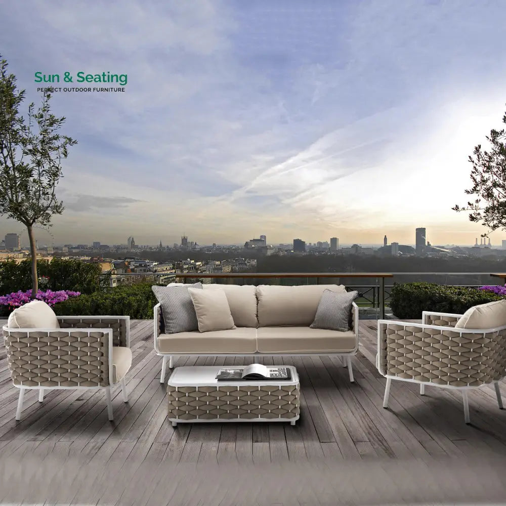 Zedex Outdoor Sofa Set 2 Seater 2 Single seater and 1 Center Table Set (Beige) Braided & Rope Sofa Sets