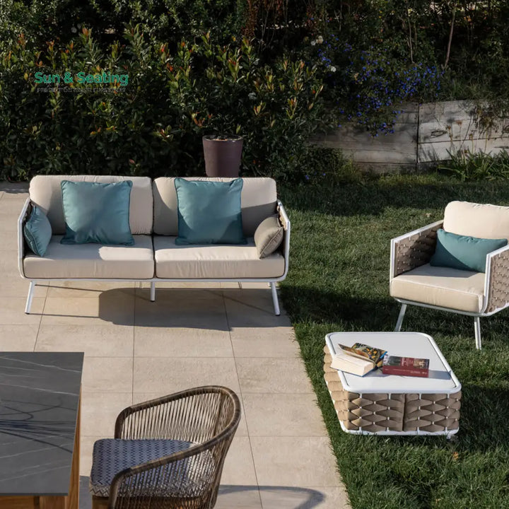Zedex Outdoor Sofa Set 2 Seater 2 Single seater and 1 Center Table Set (Beige) Braided &amp; Rope Sofa Sets