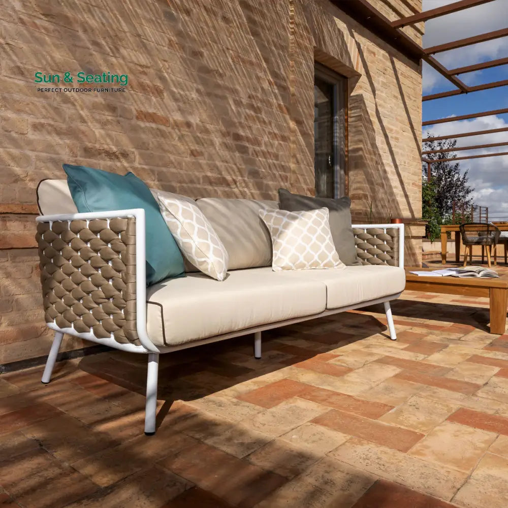 Zedex Outdoor Sofa Set 2 Seater 2 Single seater and 1 Center Table Set (Beige) Braided &amp; Rope Sofa Sets