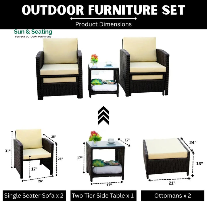 Zeenat Outdoor 5 Piece Patio Wicker All Weather Sectional Furniture Set Patio Sofa Set