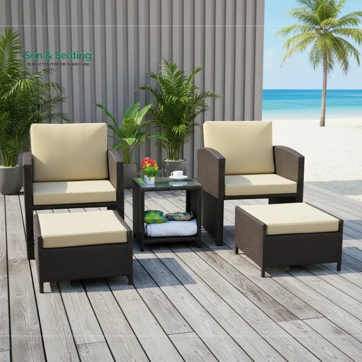 Zeenat Outdoor 5 Piece Patio Wicker All Weather Sectional Furniture Set Patio Sofa Set
