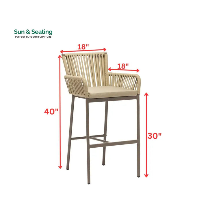 Zeki Outdoor Patio Bar Chair 2 Chair For Balcony Braided &amp; Rope Bar Sets